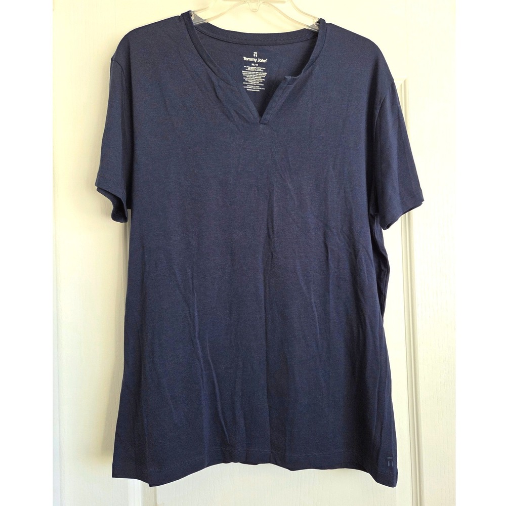 Tommy John Navy Blue Pima Cotton Modal Split Neck Lounge Tee Shirt Sz M Casual